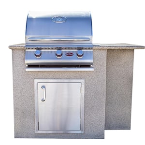 76 in. Stucco and Granite 3-Burner Propane Gas Grill Island in Stainless Steel