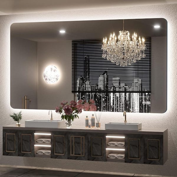 35.9 in. W x 59.9 in. H Rectangular Frameless LED Adjustable Backlit Large Area Anti-Fog Wall Mount Bathroom Mirror