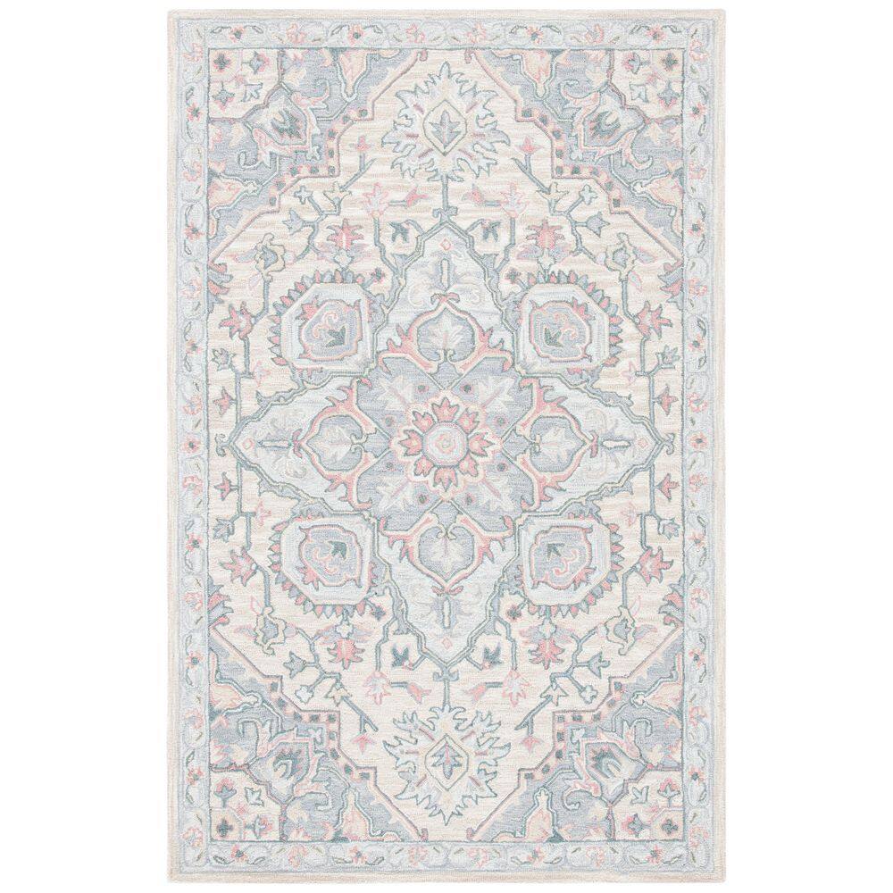 Beige and Blue Hand-Tufted Wool Round Area Rug