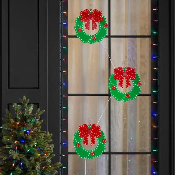 10 in. 408 Count Christmas Hi-Vibrant Red and Green Color LED Wreaths with Bows (3-Pack)