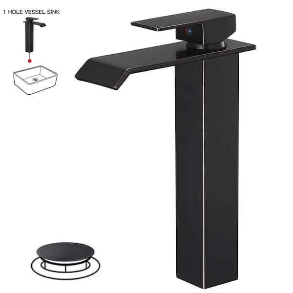 HOMEMYSTIQUE Single Handle Waterfall Vessel Sink Faucet with Drain Kit Included in Oil Rubbed Bronze