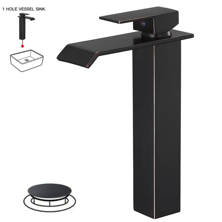 HOMEMYSTIQUE Single Handle Waterfall Vessel Sink Faucet with Drain Kit Included in Oil Rubbed Bronze