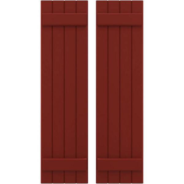 Ekena Millwork 14 in. W x 41 in. H Americraft 4-Board Exterior Real Wood Joined Board and Batten Shutters in Pepper Red