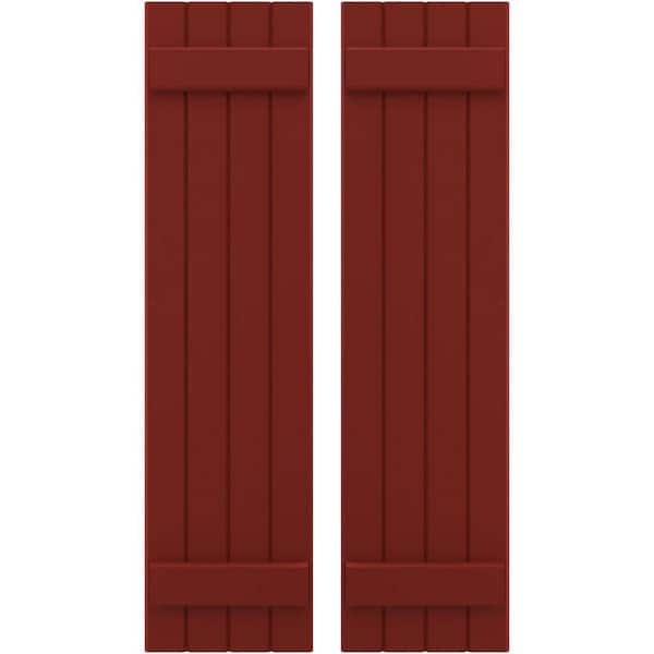 Ekena Millwork 14 in. W x 45 in. H Americraft 4-Board Exterior Real Wood Joined Board and Batten Shutters in Pepper Red