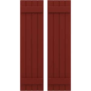 14 in. W x 48 in. H Americraft 4-Board Exterior Real Wood Joined Board and Batten Shutters in Pepper Red
