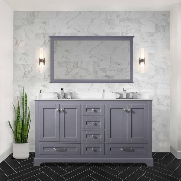 Lexora Dukes 48-in Dark Grey Single Sink Bathroom Vanity with White Carrera Marble Marble Top (Mirror Included)