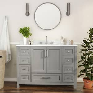 Vega 48 in. W x 19 in. D x 37.75 in. H Freestanding Bathroom Vanity in Gray with White Carrara Marble Finish Stone Top