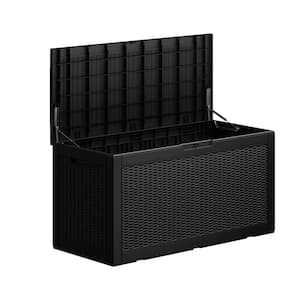 PamaPic 80 Gal. Black Resin Wood Look Outdoor Storage Deck Box with ...