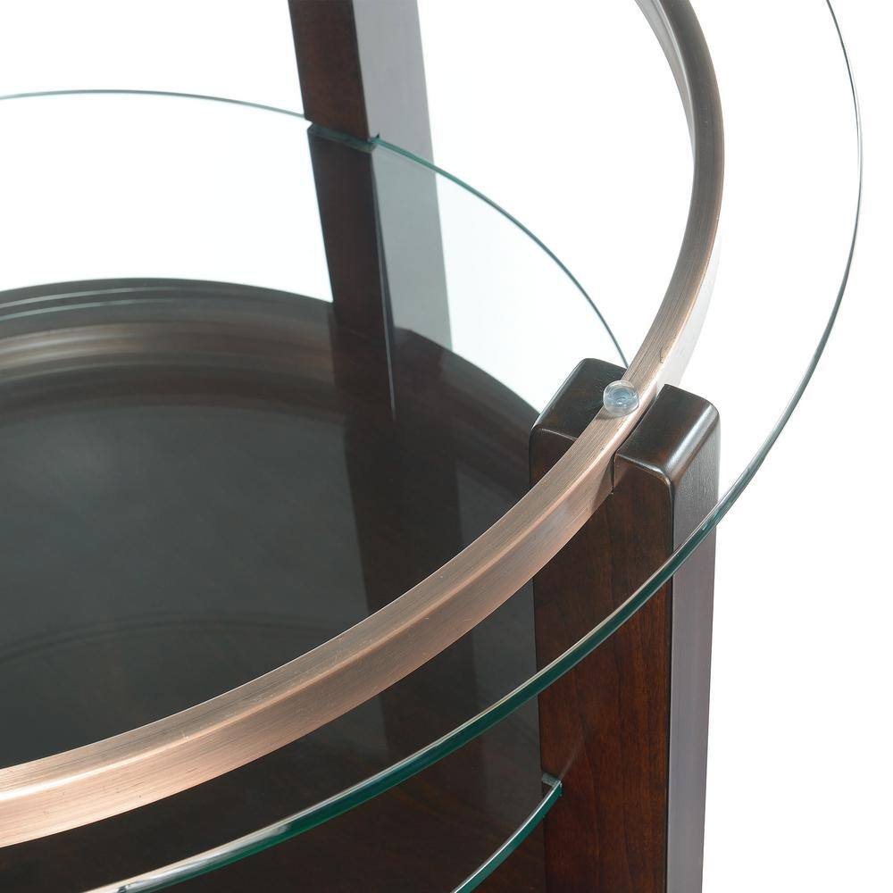 Espresso Round Wood and Glass Coffee Table with Interior Shelf