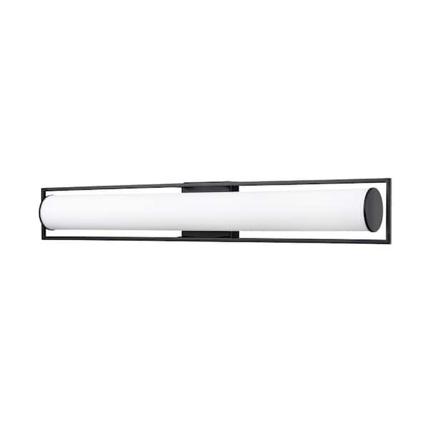 Teylor 32 in. 1 LED-Light Matte Black Vanity-Light with White Shade