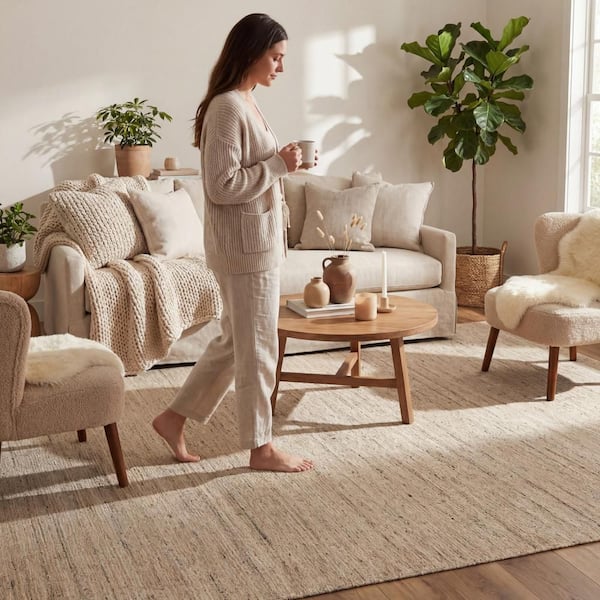 nuLOOM Elanisse Solid Wool Area Ivory 9 ft. x 12 ft. Indoor Area