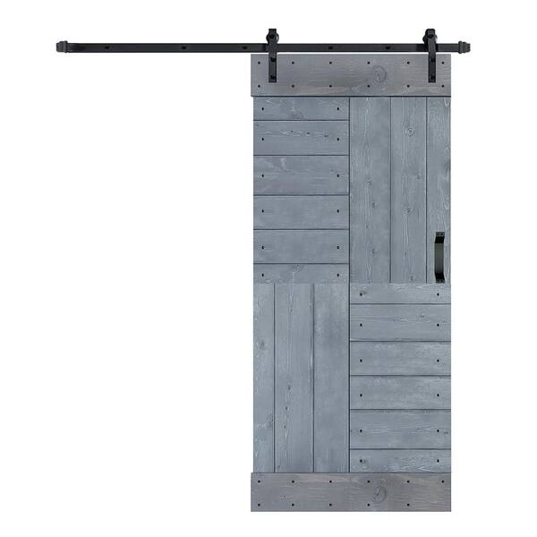 ISLIFE S Series 38 in. x 84 in. Dark Gray Finished DIY Solid Wood Sliding Barn Door with Hardware Kit