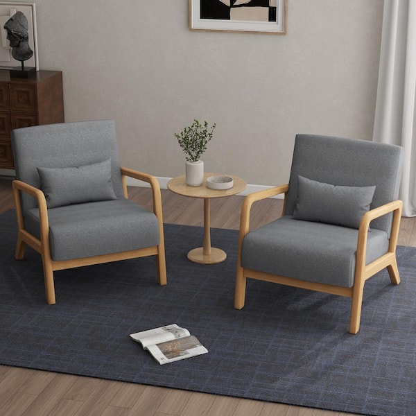 Uixe 25.78 in. W Modern Gray Wood Frame Cotton And Linen
