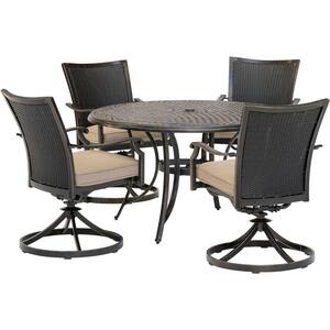 Traditions 5-Piece Wicker Outdoor Dining Set with Tan Cushions