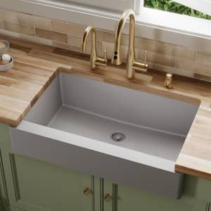 Retrofit Farmhouse/Apron-Front Quartz/Granite Composite 34 in. Single Bowl Kitchen Sink in Grey