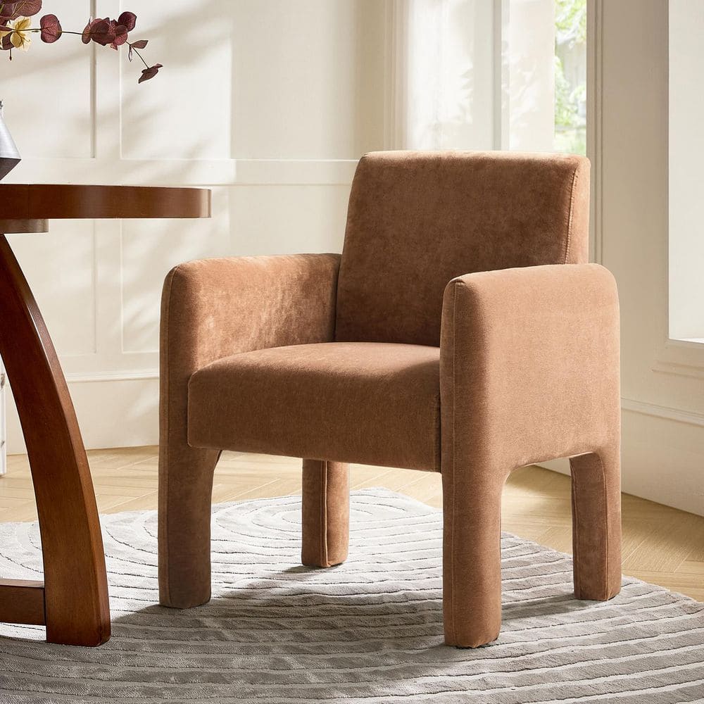 Novia Chair JAYDEN CREATION Novia Caramel Polyester Dining Chair with Wood Frame ...