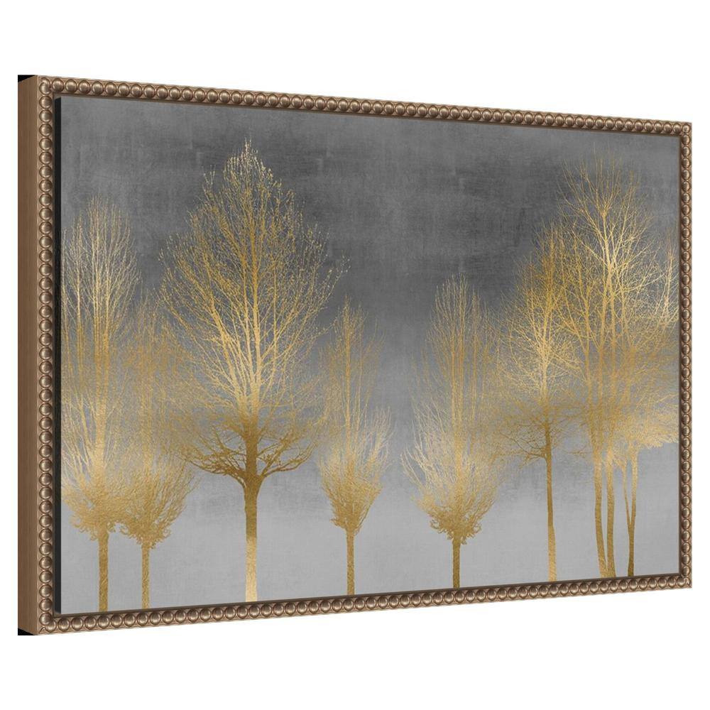 Gold Forest on Gray Abstract Canvas Wall Art with Bronze Frame