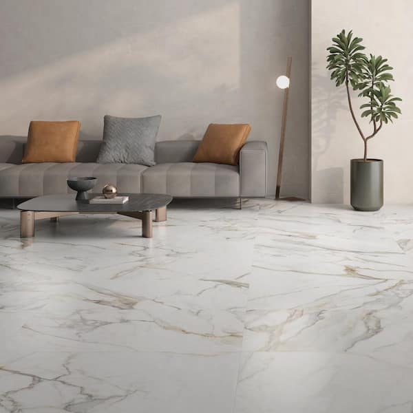 Calacatta Gold/White 24 in. x 48 in. Textured Matte Subway Porcelain Wall and Floor Tile (15.5 sq. ft. /Case)