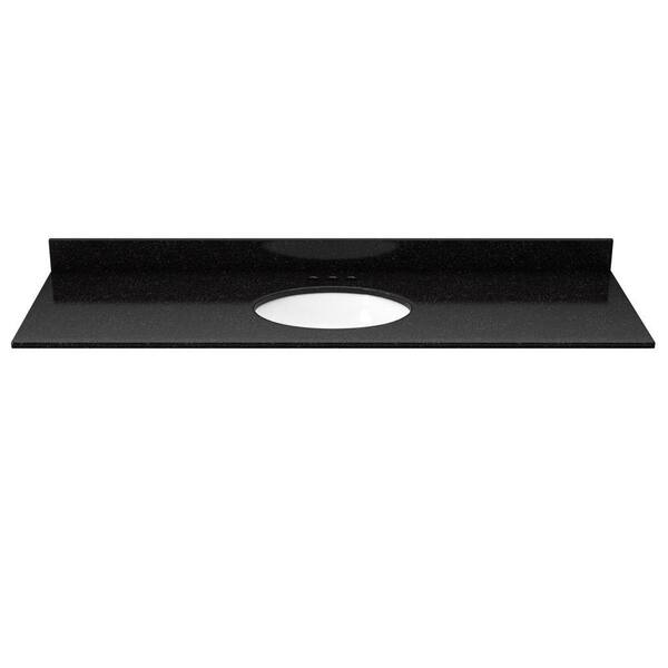 Solieque 49 in. Granite Vanity Top in Black Galaxy with White Basin