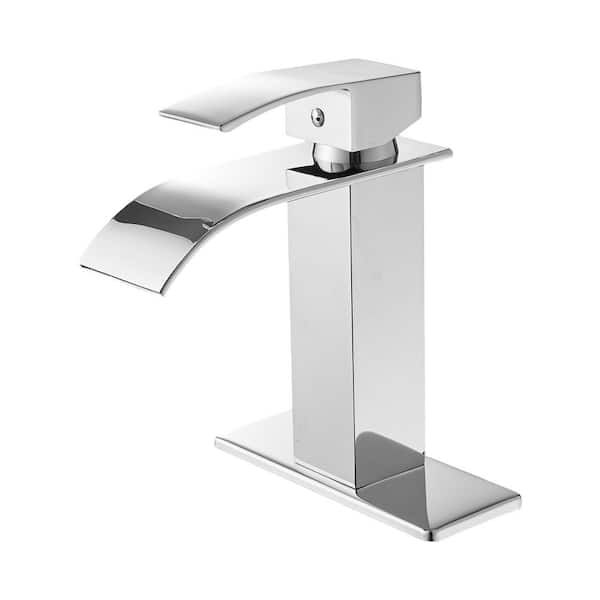 Unbranded Single Handle Single Hole Bathroom Faucet with Waterfall in Polished Chrome