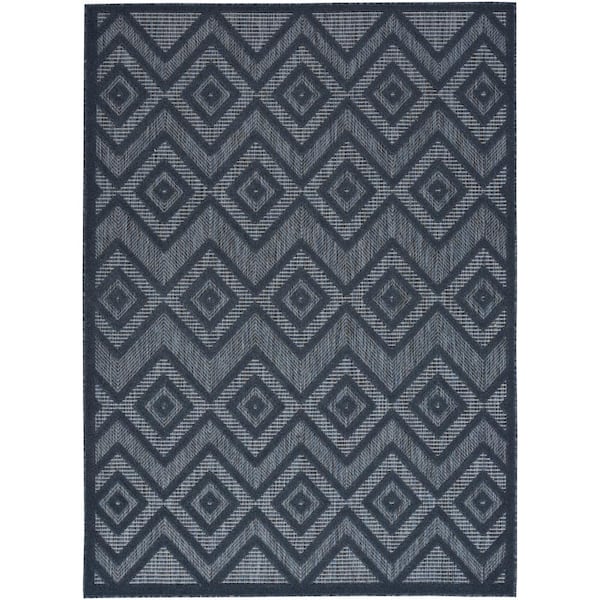 Nourison Versatile Navy Blue 5 ft. x 7 ft. Geometric Contemporary Indoor/Outdoor Area Rug