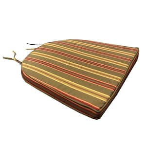 20 in. x 19 in. Green Trapezoid Outdoor Patio Dining Chair Cushion Stripes with Ties