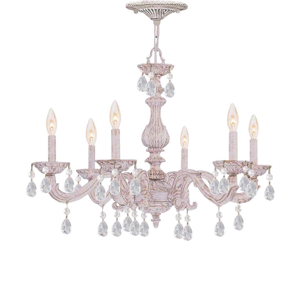 Antique White 6-Light Crystal Candle Chandelier