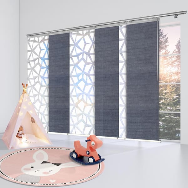 EMOH Blue Glacier 70 in. - 130 in. W x 94 in. L Adjustable 6- Panel White Single Rail Panel Track with 23.5 in. Slates