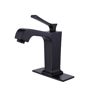 Single Handle Single Hole Bathroom Faucet with Deckplate Included in Matte Black