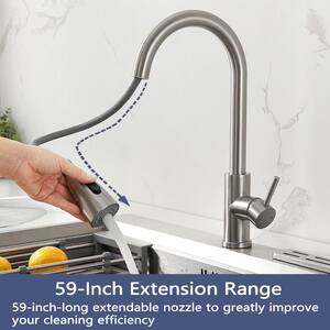 Amuring Single Handle Pull Out Sprayer Kitchen Faucet in Brushed Nickel