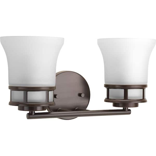 Progress Lighting Cascadia Collection 2-Light Antique Bronze Etched Glass Coastal Bath Vanity Light