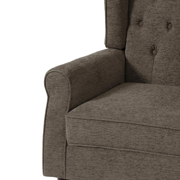 Uixe Modern Taupe Linen Upholstered Button High Back Accent Arm