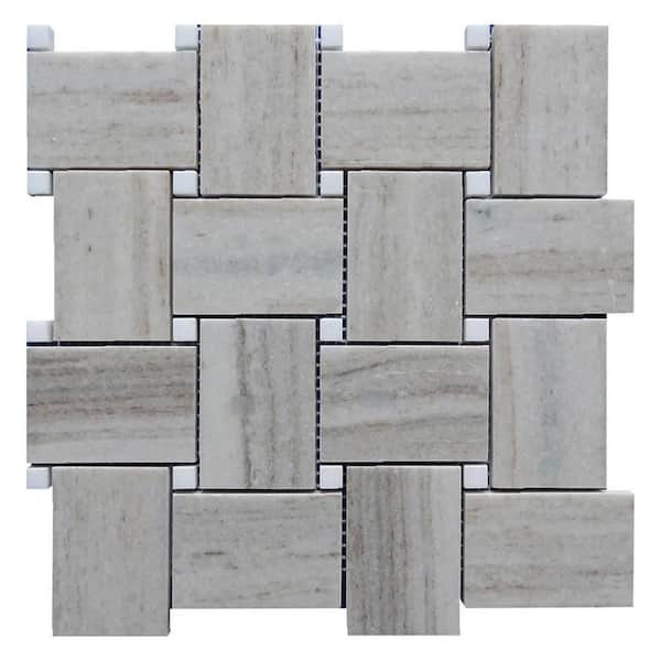 Mirage 11 in. x 11 in. Polished Light Beige, Soft Gray Marble Mosaic Wall and Floor Tile (4.13 sq. ft./case)-5 Pack