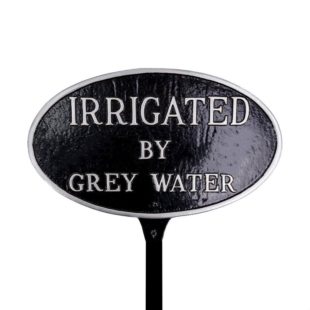 8.5 in. x 13 in. Standard Oval Irrigated By Grey Water Statement Plaque Sign with Lawn Stake - Black/Silver price history on PriceWatchPro