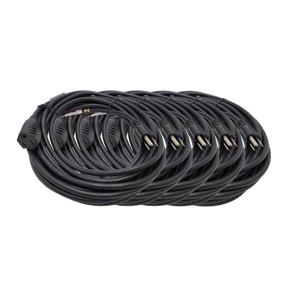 15 ft. Power Extension Cord 16 AWG/3-Conductors 13 Amp (NEMA 5-15R to NEMA 5-15P) Indoor /Black (5-Pack)
