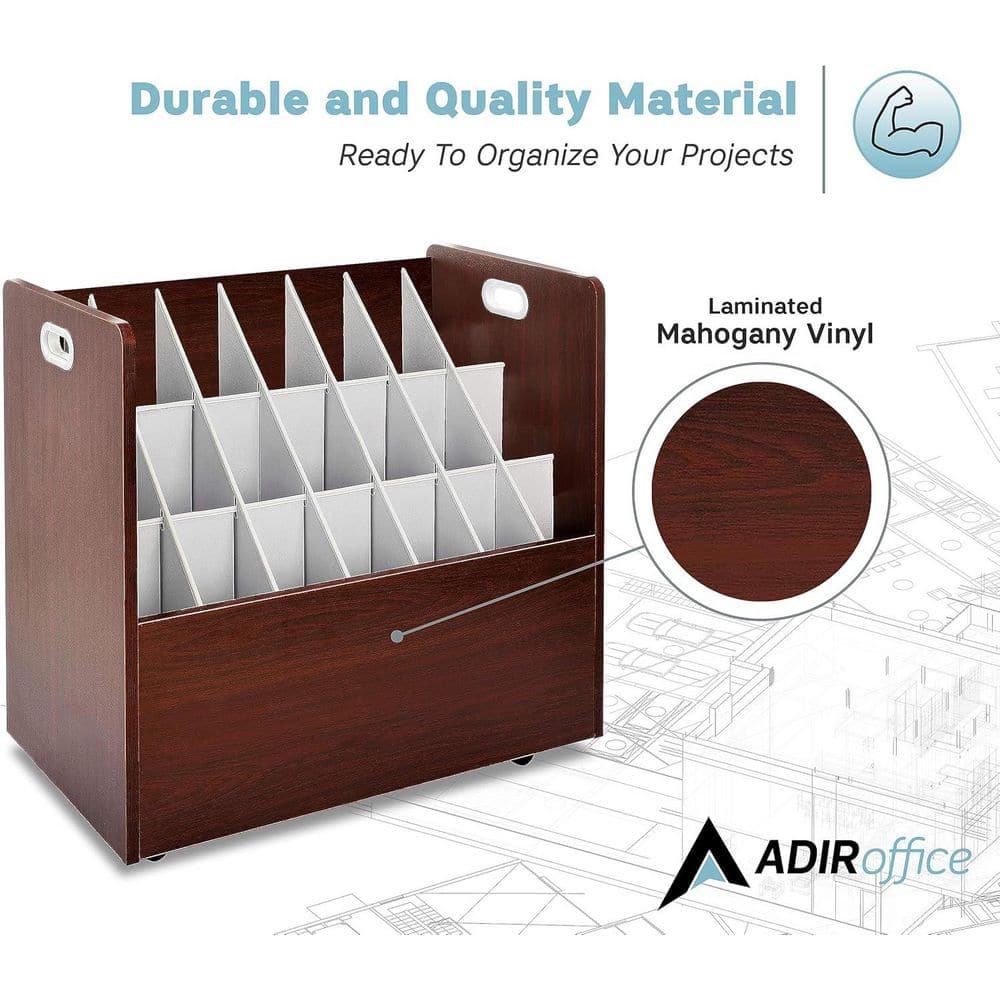 50-Compartment Mahogany Mobile Particle Board Roll File Organizer