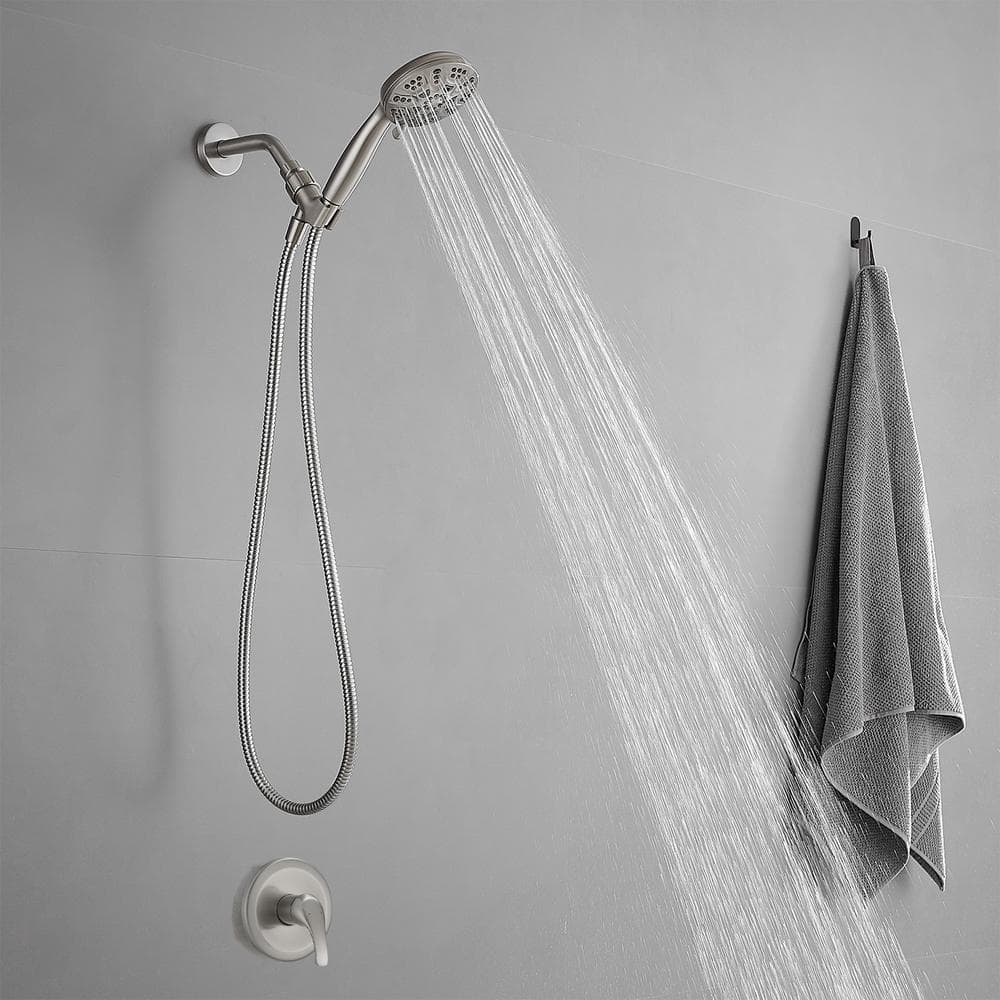Brushed Nickel Single-Handle 6-Spray Shower Faucet Set with Handheld Shower Head