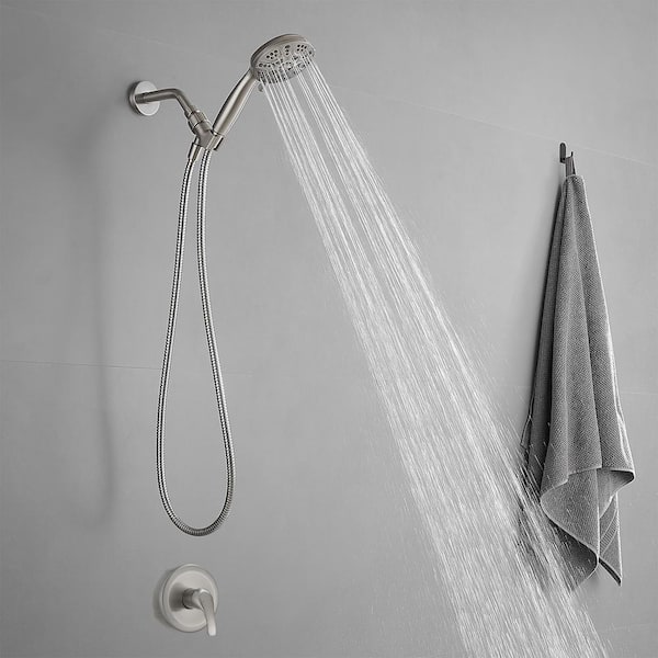 Single Handle 6-Spray Shower Faucet Set Trim Kit 1.8 GPM with Valve and Filtered Handheld Shower Head in. Brushed Nickel