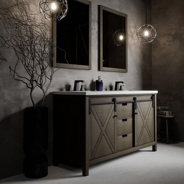 Marsyas 60 in W x 22 in D Rustic Brown Double Bath Vanity, Cultured Marble Countertop, Faucet Set and 24 in Mirrors