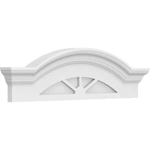 30-in. W x 8-1/2-in. H x 2-1/2-in. P Segment Arch W/Flankers 3 Spoke Signature Urethane Pediment, Primed Tan