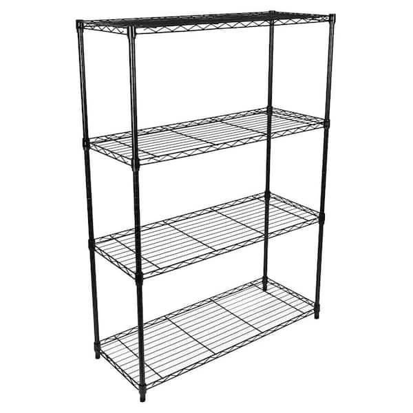 Otryad 4-Tier Black Heavy Duty Metal Shelving Unit, Wire Storage Rack on Wheels with Adjust Feet-36 in. W x 14 in. D x 56 in. H