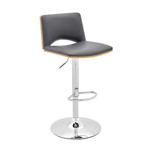 Thierry Gray Adjustable Swivel Faux Leather with Walnut Back and Chrome Bar Stool