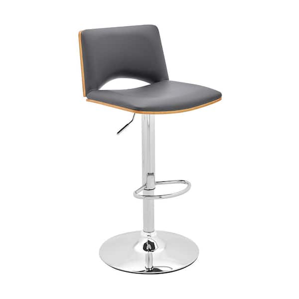 Armen Living Thierry Gray Adjustable Swivel Faux Leather with Walnut Back and Chrome Bar Stool