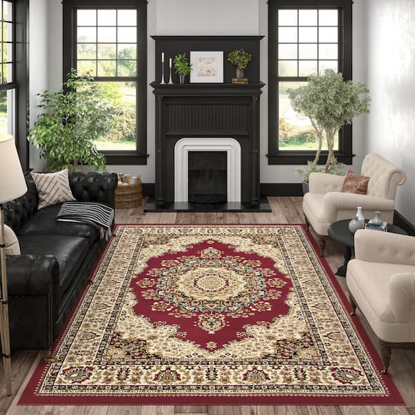Sensation Border Red 5 ft. x 8 ft. Indoor Area Rug