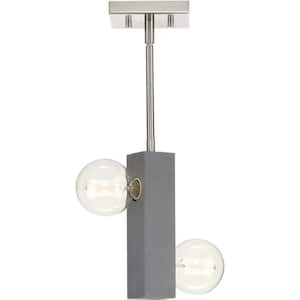 Mill Beam 2-Light Brushed Nickel Industrial Mini-Pendant Hanging Light