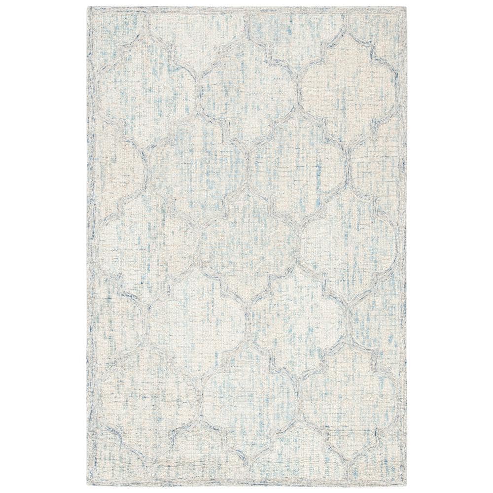 Ivory and Light Blue Handmade Wool Abstract Area Rug