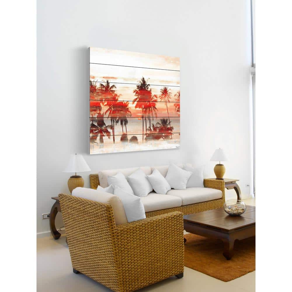24 in. H x 24 in. W Glowing Red Palms by Parvez Taj Printed White Wood