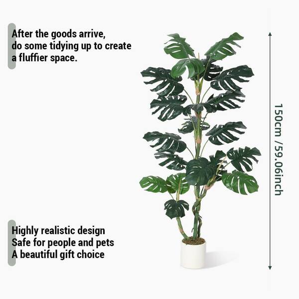 MOVECOM 5FT Realistic Artificial Monstera Deliciosa Plant in Pot - UV Resistant Bendable Stems for Home,Office