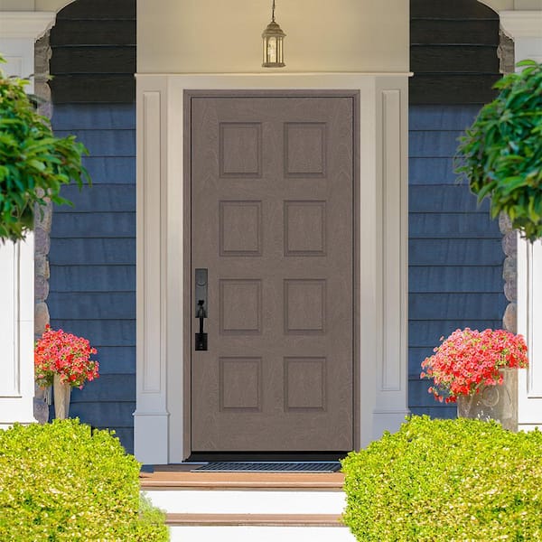 Regency 42 in. x 80 in. 8-Panel RHIS Ashwood Stain Mahogany Fiberglass Prehung Front Door