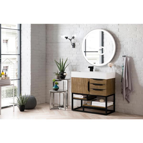 Columbia 35.5 in. W x 19 in. D x 36 in. H Single Bath Vanity in Latte Oak Composite Top in Glossy White